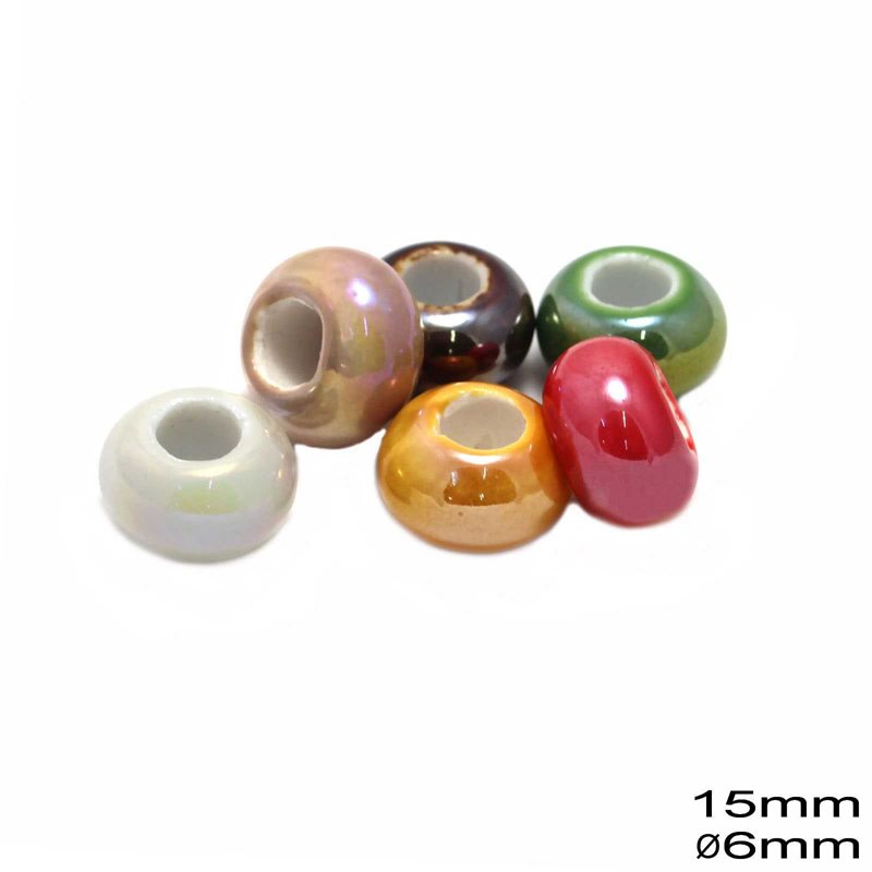Ceramic Rondelle 15mm with 6mm hole