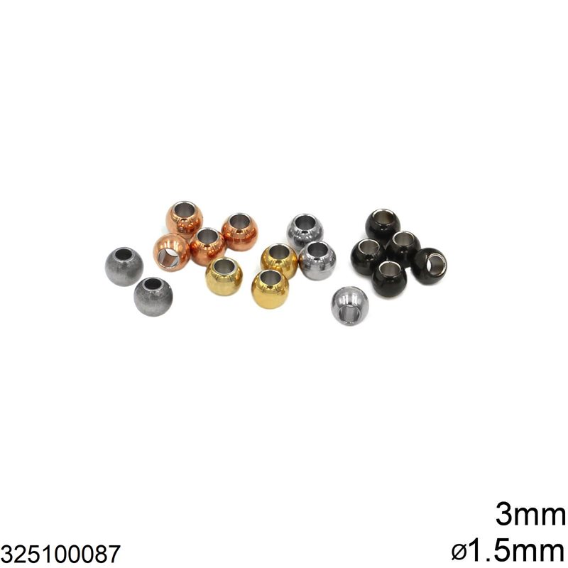 Stainless Steel Bead 3mm with 1.5mm hole