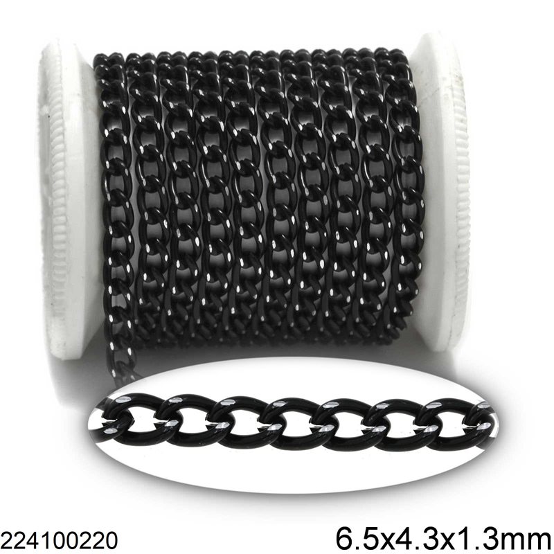 Aluminium Diamond Cut Gourmette Chain 6.5x4.3x1.3mm, Black color
