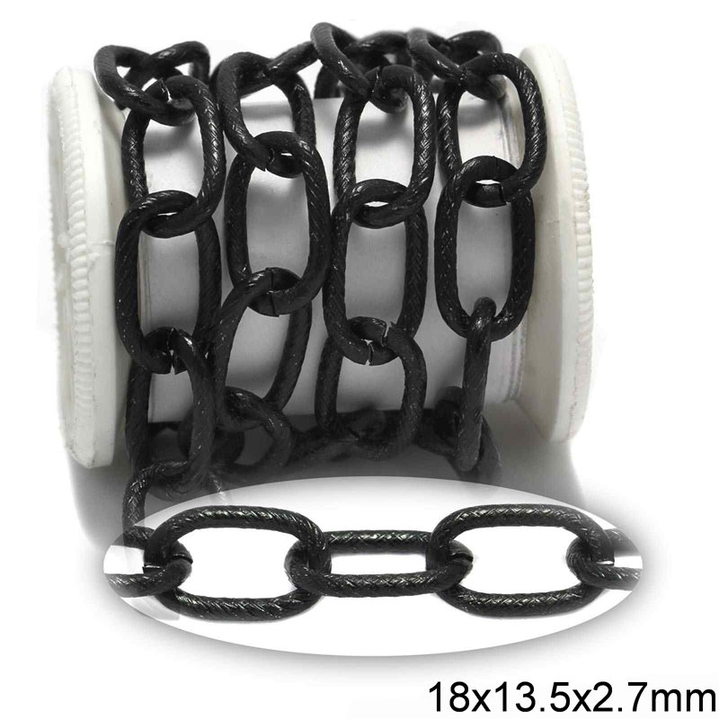 Aluminium Textured Oval Link Chain 18x13.5x2.7mm, Black Color