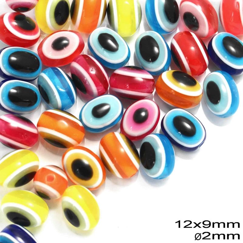 Plastic Oval Evil Eye Bead 12x9mm