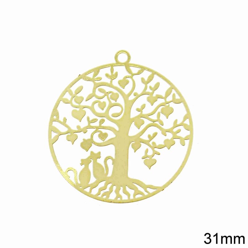 Brass Filigree Round Tree Pendant 31mm