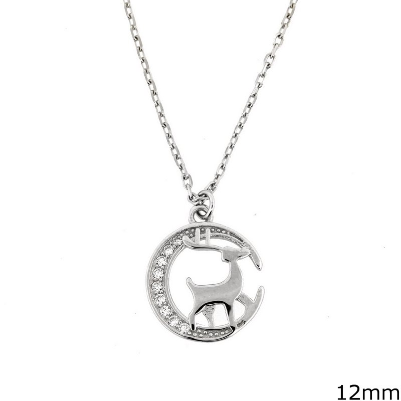 Silver 925 Necklace Deer in Cicle with Zircon 12mm