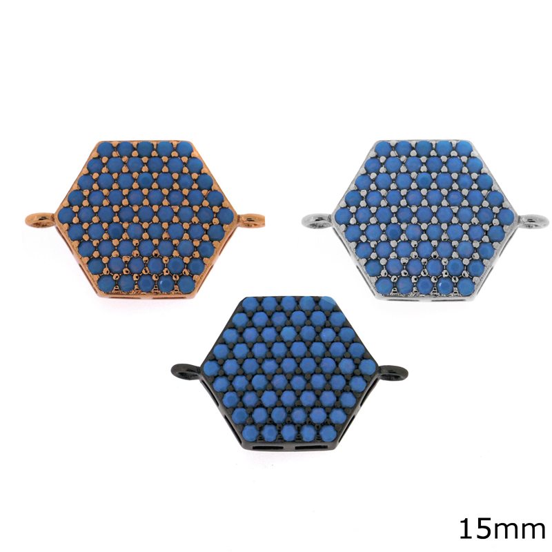 Metallic Spacer Hexagon with Zircon 15mm