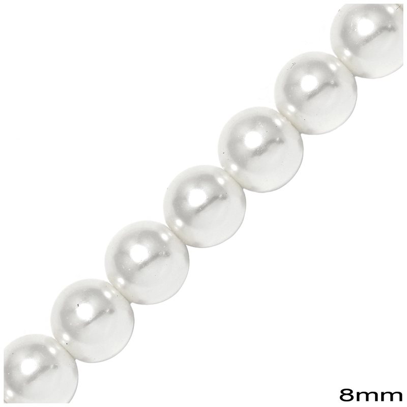 Glass Pearl A 8mm (110pcs/strand), White