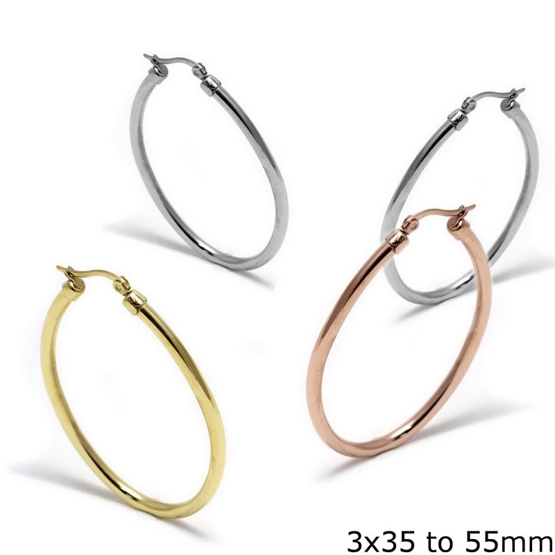 Stainless Steel Oval Hoop Earrings 3x35-55mm