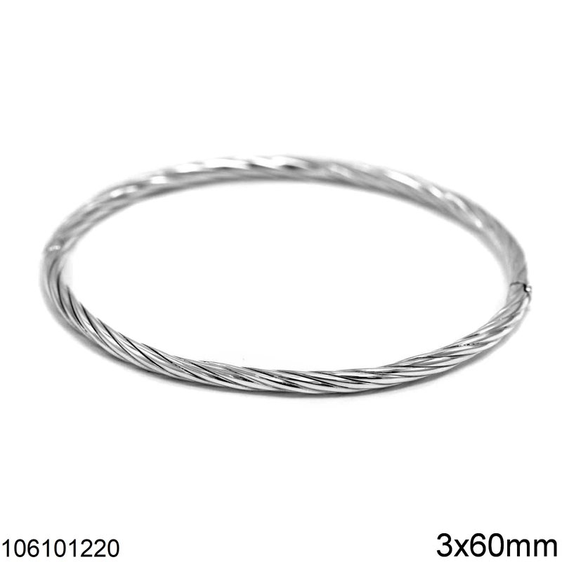Silver 925 Twisted Cuff Bracelet 3x60mm