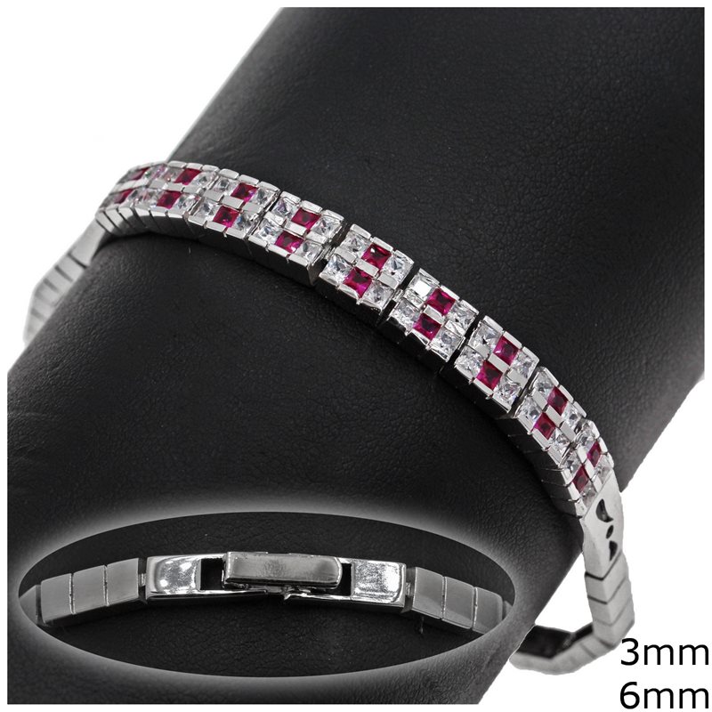 Silver 925 Bracelet with Double Row of Zircons 8x12mm