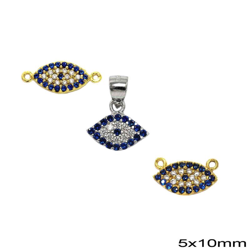 Silver 925 Pendant & Spacer  Evil Eye with Zircon 5x10mm