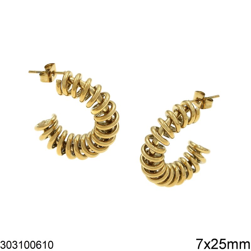 Σκουλαρίκια Ατσάλινα Καρφάκι  με Σπιράλ Σύρμα 7x25mm, Χρυσό