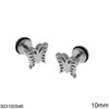 Stainless Steel Barbell Earrings Butterfly 10mm