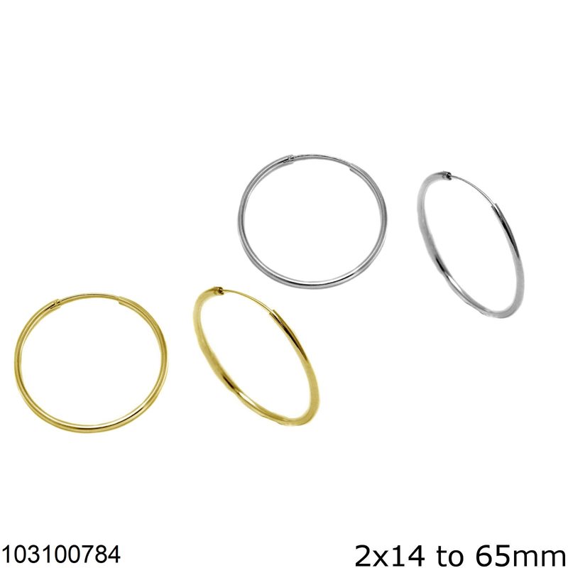 Silver 925 Hoop Earrings 2x14-65mm
