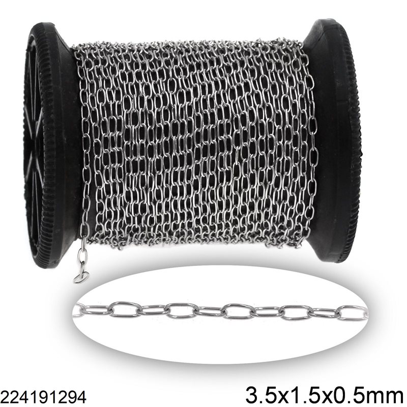 Stainless Steel Oval Link Chain Round Wire Soldered 3.5x1.5x0.5mm