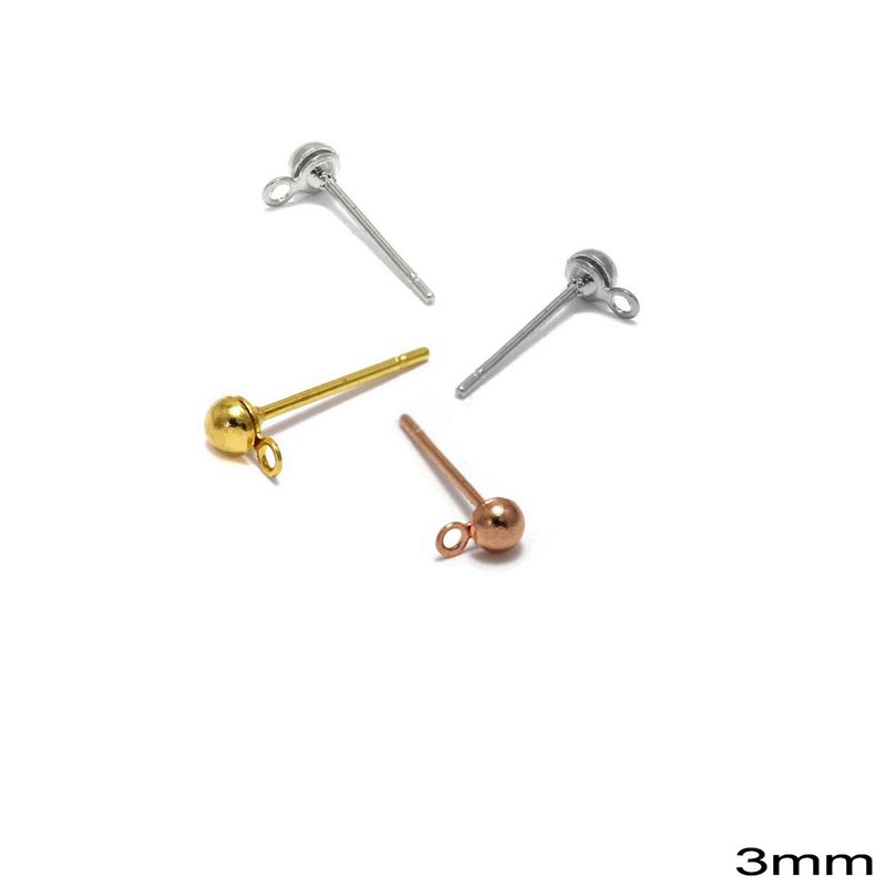 Brass Earring Ball Stud 3mm
