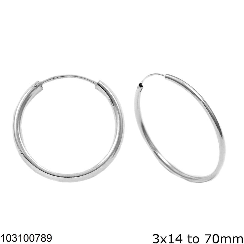 Silver 925 Earring Hoops 3x14-70mm