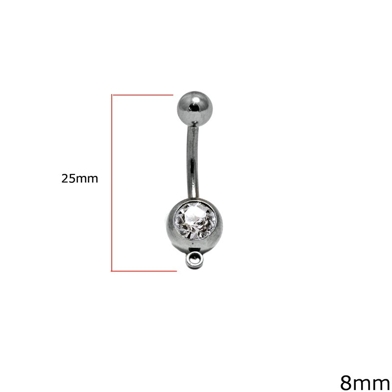 Σκουλαρίκι Ατσάλινο Αφαλού 8mm με κρίκο 