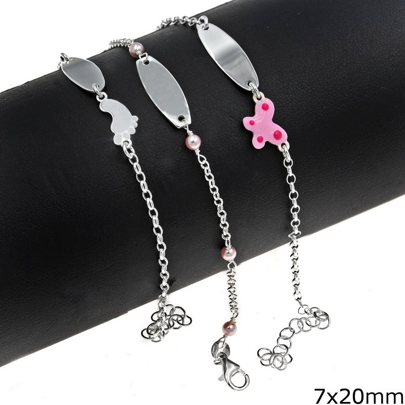 Silver 925 Childrens Bracelet Tag 7x20mm with Enameled Elements