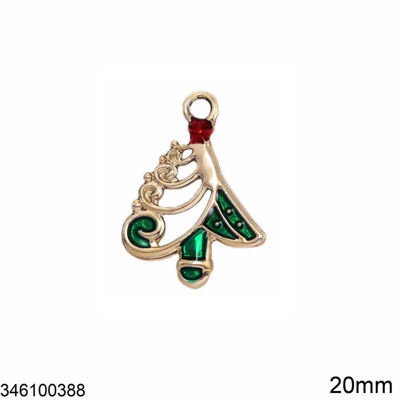 Casting Pendant Christmas Tree with Enamel Two sided 20mm, Gold plated NF
