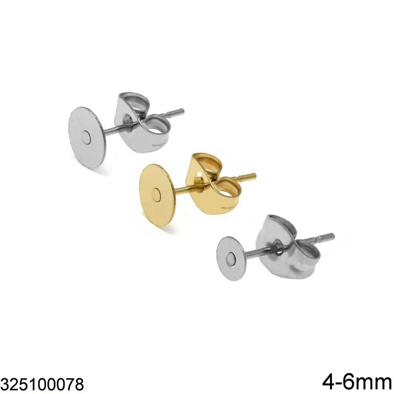 Stainless Steel Stud Earrings with Flat Round Base 4-6mm