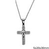 Stainless Steel Necklace Cross 5x20x30mm