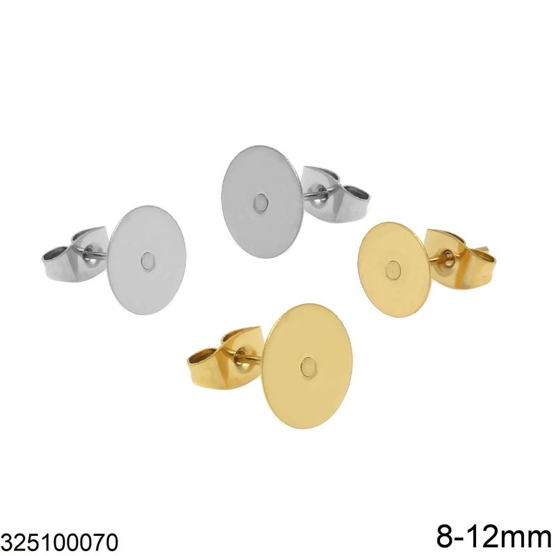 Stainless Steel Earring Flat Round Post 8-12mm