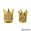 Metallic Crown Bead with Zircon 8x13mm