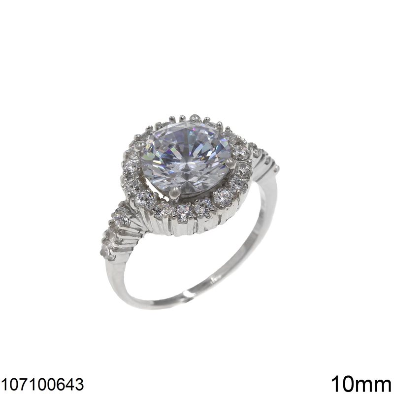 Δαχτυλίδι Ασημένιο 925 Ροζέτα με Ζιργκόν 10mm