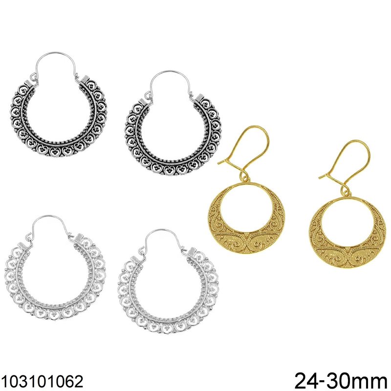 Silver 925 Lacy Earrings Hoops 20-30mm