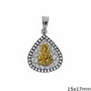 Silver 925  Pendant Pearshape Holy Mary 15x17mm with zircon