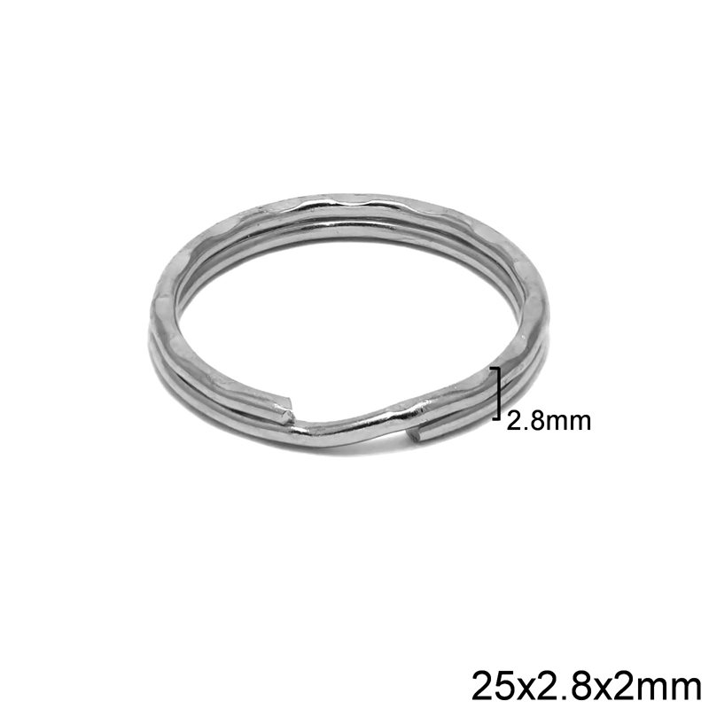 Iron Hammered Split Ring 25x2.8x2mm Nickel color