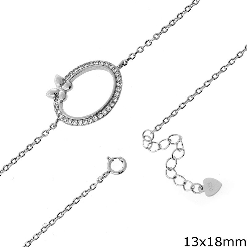 Silver 925 Bracelet Oval with Butterfly 13x18mm