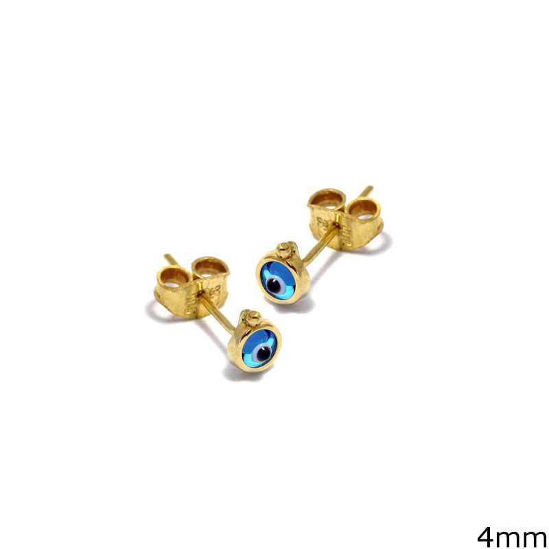 Gold Stud Earrings with Evil Eye 4mm K14 0.88gr