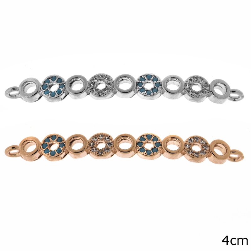 Metallic Spacer Tube with Circles and Zircon 4cm