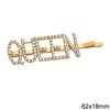 Iron Hair Pin with Rhinestones 'QUEEN' 62x18mm
