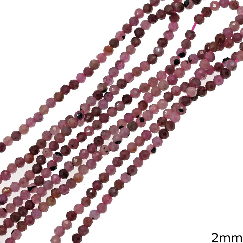 Ruby Faceted Round Beads 2mm