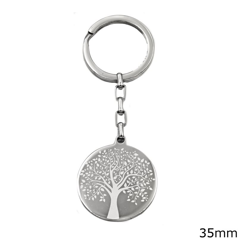 Stainless Steel Finished Keychain Tag, Tree 35mm