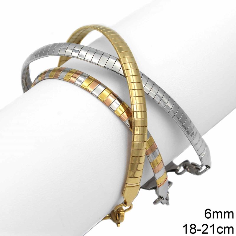 Stainless Steel Omega Bracelet 6mm, 18-21cm
