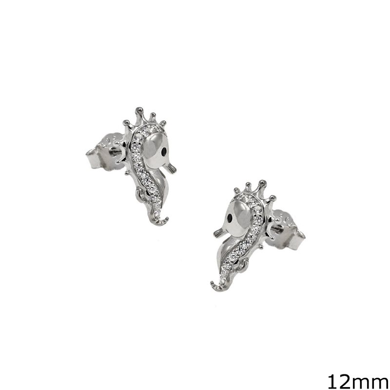 Silver 925 Earrings Seahorse with Zircon 12mm