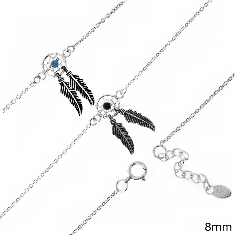 Silver 925 Anklet Dreamcatcher 8mm