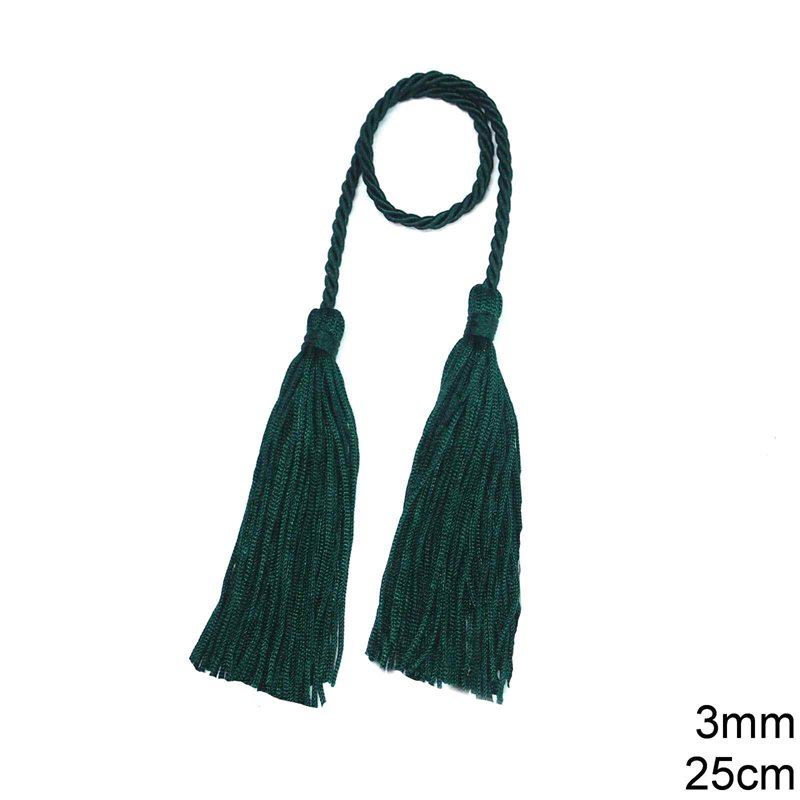 Twist Shiny Cord 3mm, 25cm Length with Polyester Tassels 10cm