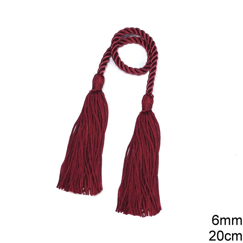 Twist Shiny Cord 6mm, 20cm Length with Polyester Tassels 10cm