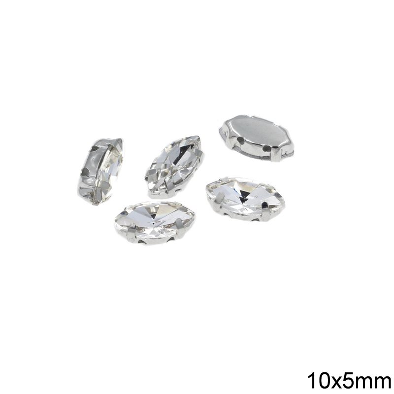 Καστόνι Μπρούτζινο Ραφτό Νύχι με Πέτρα Crystal 10x5mm, Επάργυρο NF