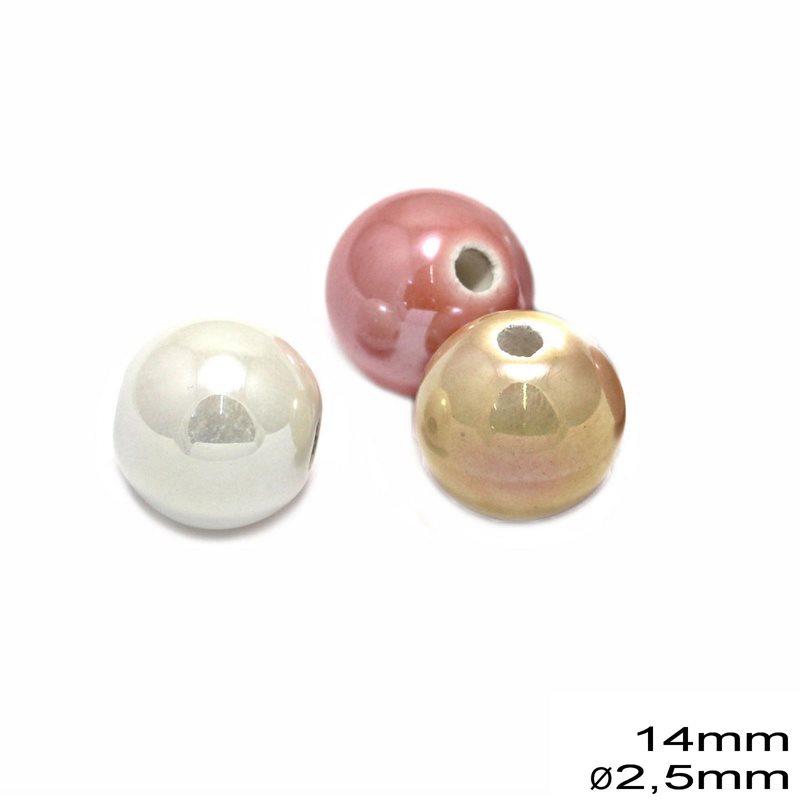 Ceramic Round Bead 14mm with Hole 2.5-3.5mm