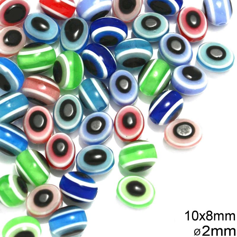 Plastic Oval Evil Eye Bead 10x8mm with 2mm hole