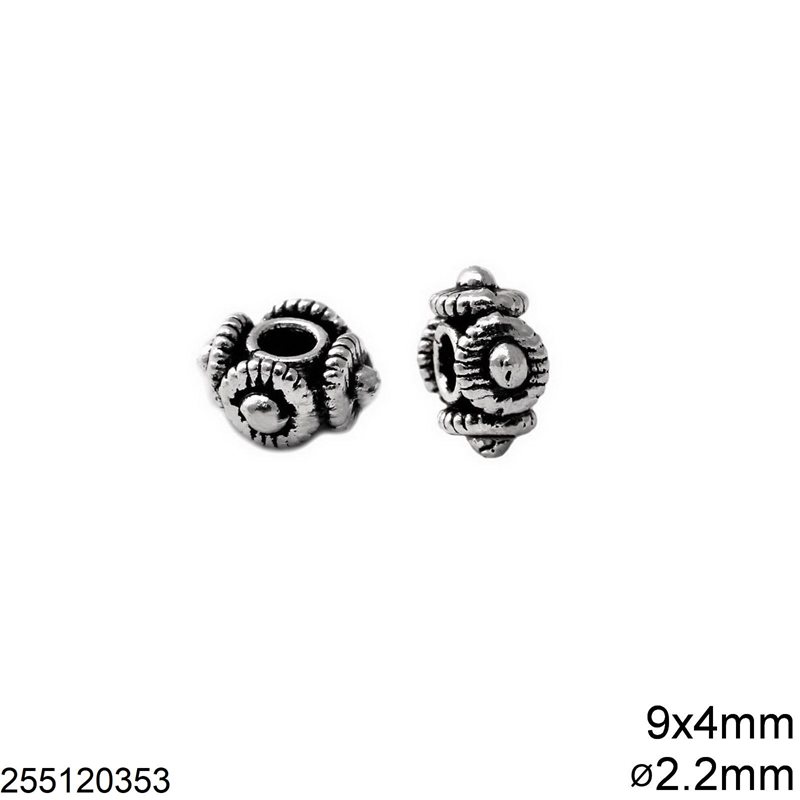Casting Bead 9x4mm with Hole 2.2mm, Antique silver plated