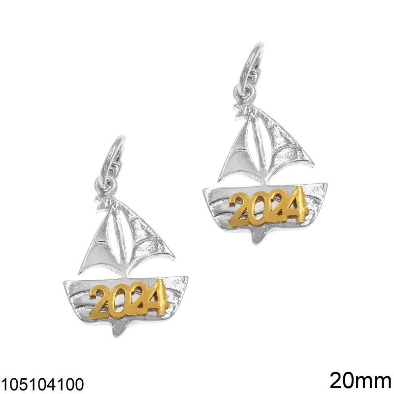 Silver 925 Lucky Charm Pendant Ship "2024" 20mm