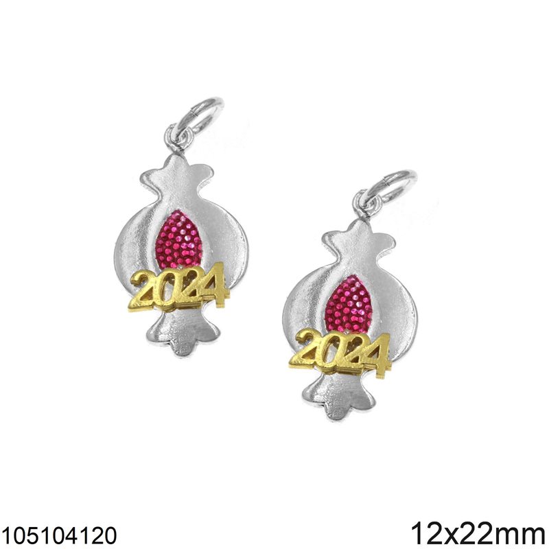 Silver 925 Lucky Charm Pendant Pomegranate 2024 12x22mm
