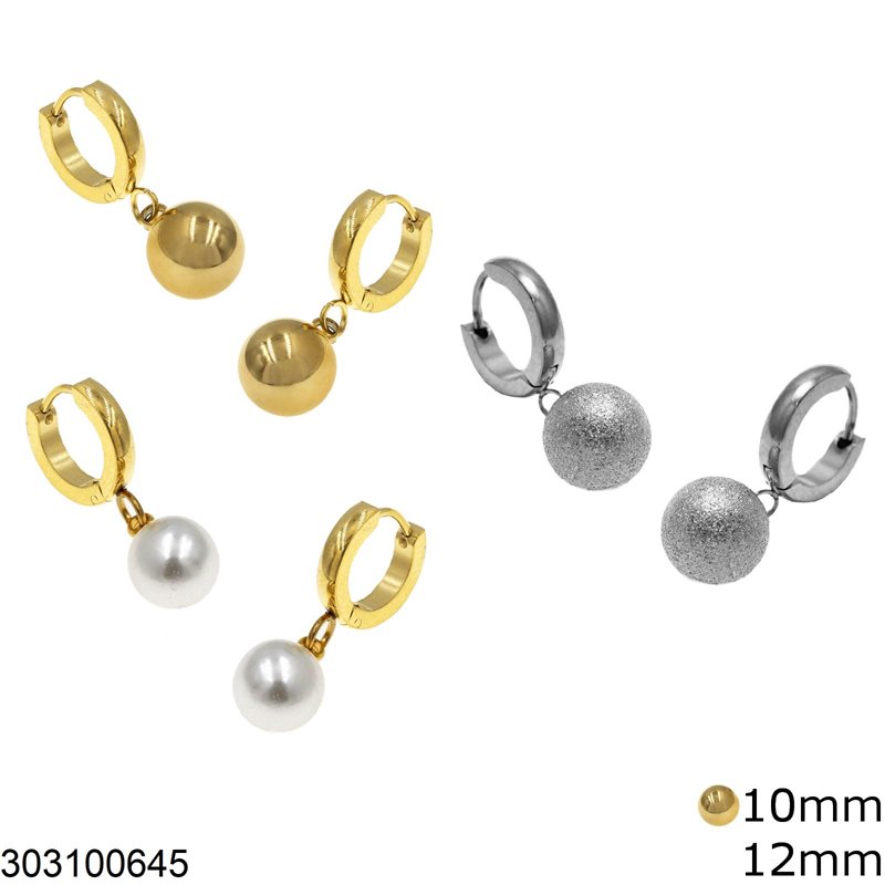 Stainless Steel Hoop Earrings with Ball 10mm