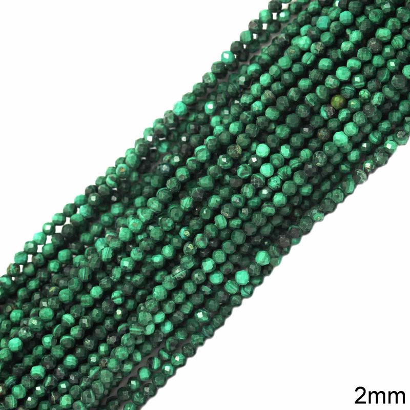 Malachite Faceted Round  Beads 2mm