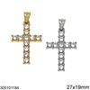 Stainless Steel Pendant Cross with Stones 27x19mm